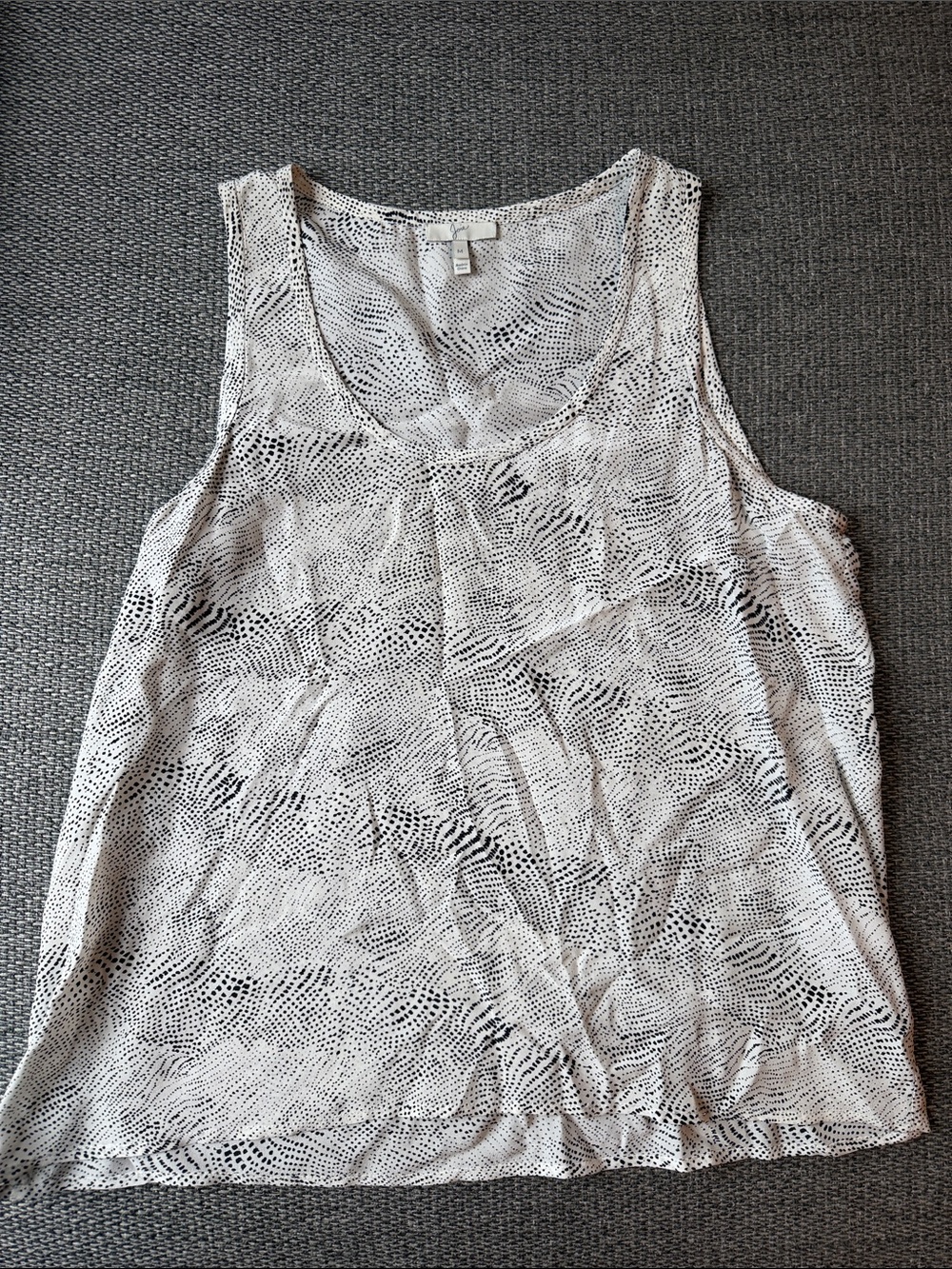 Joie White Sleeveless Tank with Black Dotted Wave Print
